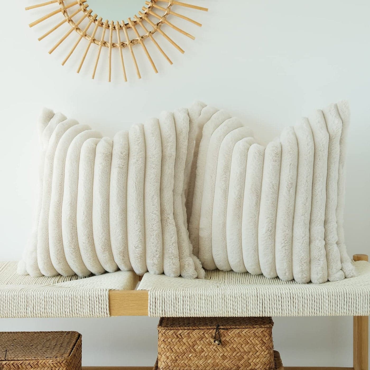 JOJUSIS Pack of 2 Faux Fur Plush Decorative Throw Pillow Covers Couch Cushion Case Soft Pillowcases Beige 18 x 18 Inch
