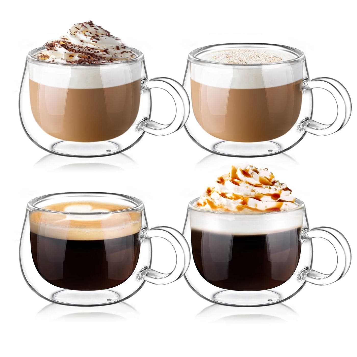 glastal Espresso Cup Set of 4 4 Oz full capacity Double Wall Glasses Espresso Coffee Glass Cups Small Coffee Glasses Tea Cups with Handle for Iced Americano Macchiato Birthday for Mum Dad