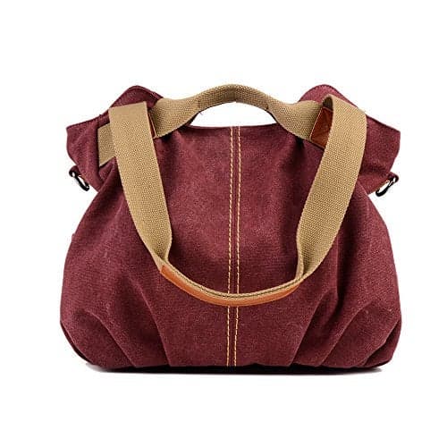 Chikencall® Women Bags Casual Vintage Hobo Canvas Mulit-Pocket Daily Purse Top Handle Shoulder Tote Shopper Christmas Handbags Burgundy