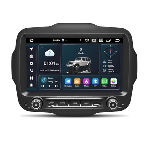 Car Radio Stereo for Jeep Renegade 2015 2016 2017 2018 2019 2020, Android 14 GPS Navigation 9" HD IPS QLED 720 * 1280P Screen Built-in Autoplay Carplay 4G LTE Bluetooth5.0 DSP SWC 8-core 4+64GB