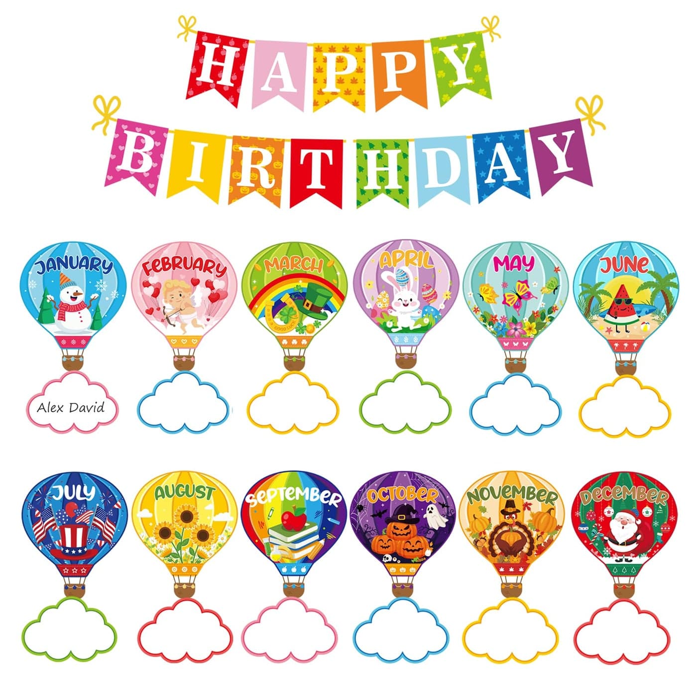 Hot Air Balloon Happy Birthday Bulletin Board Cute Holiday Board Sign Lets Celebrate Birthday Hot Air Balloon Accents Cutouts for Calendars Festival Bulletin Boards Wall Decor