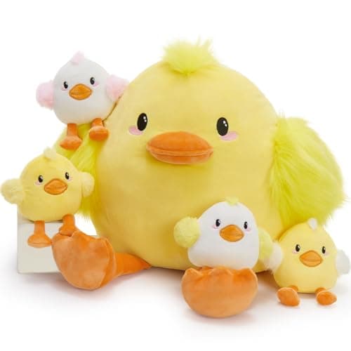 MorisMos Duck Stuffed Animal 177 Big Stuffed Duck Plush with 4 Baby Plushies Duck Surprise Gift for Kids Girls Boys on Birthday Christmas Baby Shower Easter Valentines