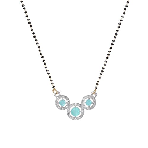 Gehena by Estele Gold & Rhodium Plated Dazzling Trio Circular Pendant Mangalsutra Chain with Black Beads & Mint Green Crystals for Women