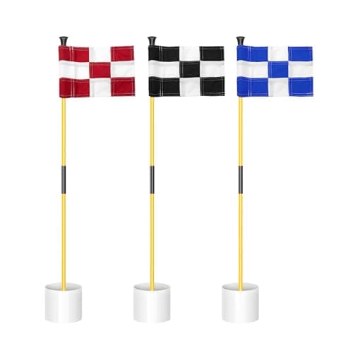 KINGTOP Miniature Golf Flagstick, Practice Putting Green Flags for Yard, Golf Pin Flag Hole Cup Set, Portable 2-Section Design, 3ft Flagpole, Indoor | Outdoor, Checkered Flag, 3-Pack