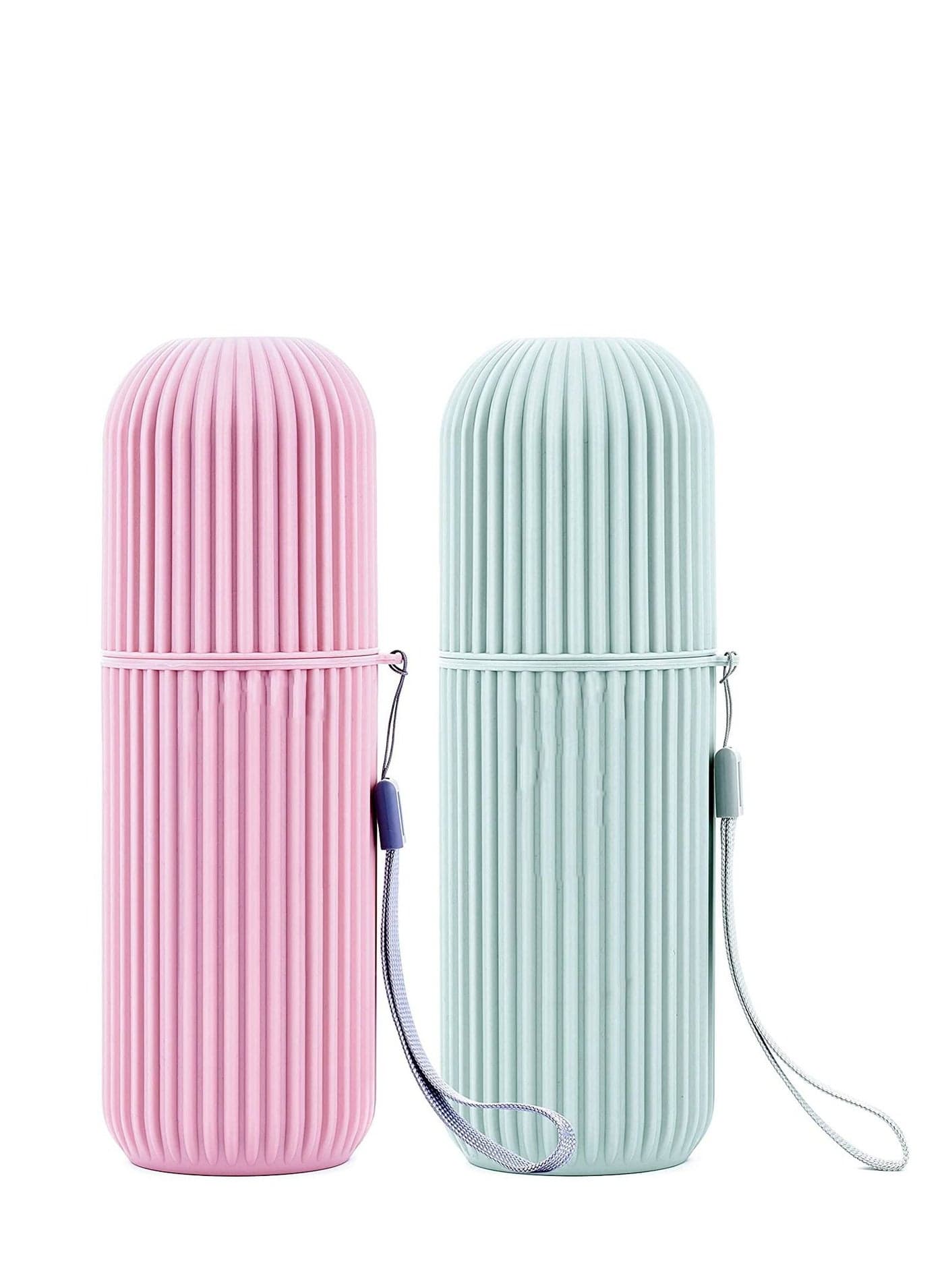 2 Pack Toothbrush Travel Case Hard Plastic Tooth Brush Container Portable Cup Holder for Storage Toothbrushes and Toothpaste