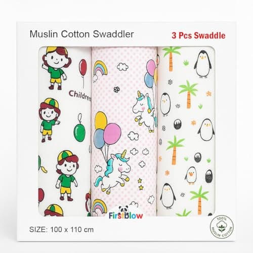 Firstblow 100% Muslin Cotton Swaddle for new Born Baby | Size-110cm x 100cm (42"x39") Ultra Soft Baby Swaddle wrap for new Born | Printed Mulmal Muslin Swaddle Wrap
