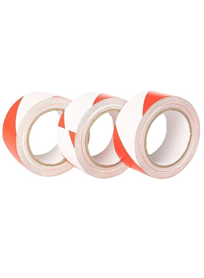 Caution Tape, Red/White Adhesive Hazard Warning Tape, 2 inches x 108 feet (36 yd), ideal for marking floors, walls, steps, 3 Rolls
