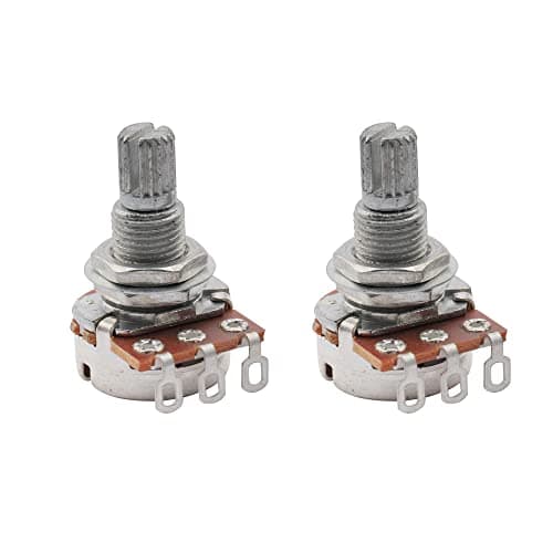 Musiclily A500K Mini Guitar Pots Split Shaft Long Audio Taper Guitar Potentiometers for Fender Stratocaster Telecaster Guitar Bass Replacement (Pack of 2)