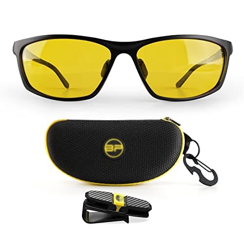 BLUPOND Night Driving Glasses for Men/Women - HD Yellow Lens for Night Vision (Black/Black Case, Yellow Amber) - Rally