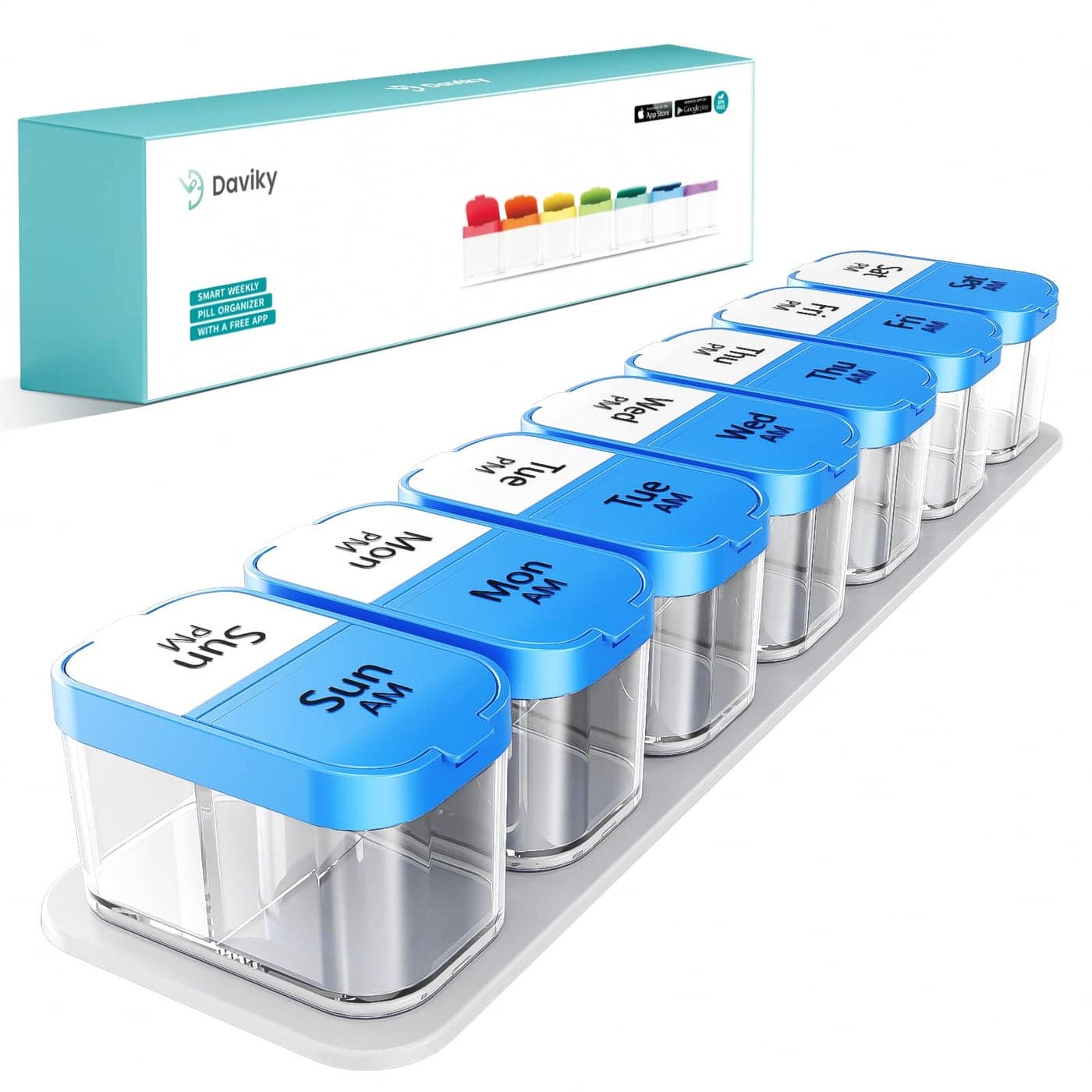 Daviky Large Pill Organizer 2 Times a Day, Extra Large Pill Box Organizer 7 Day, Am Pm Pill Organizer 7 Day Large, XL Pill Organizer Large Compartment for Vitamin(Blue)