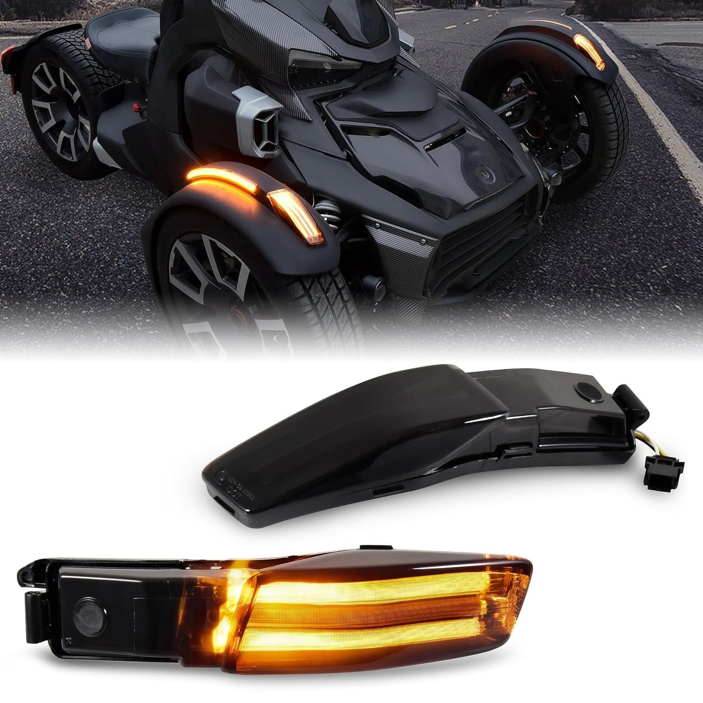 SAUTVS Front Fender LED Lights for Can Am Ryker Smoked Black Fender Lights Wheel Lights Fender Reflectors with LED Turn Signals Running Lights for the CanAm Ryker 20192024 Accessories 2PCS