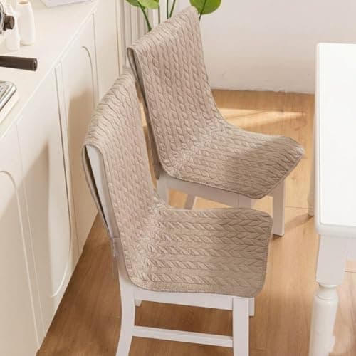 HOMETHREADS Non-Slip Chair Cover-Universal Fit for Kitchen & Dining Chairs-Cushioned Comfort – Stylish Machine Washable Seat Cover-145x45 (Beige, Pack of 2)
