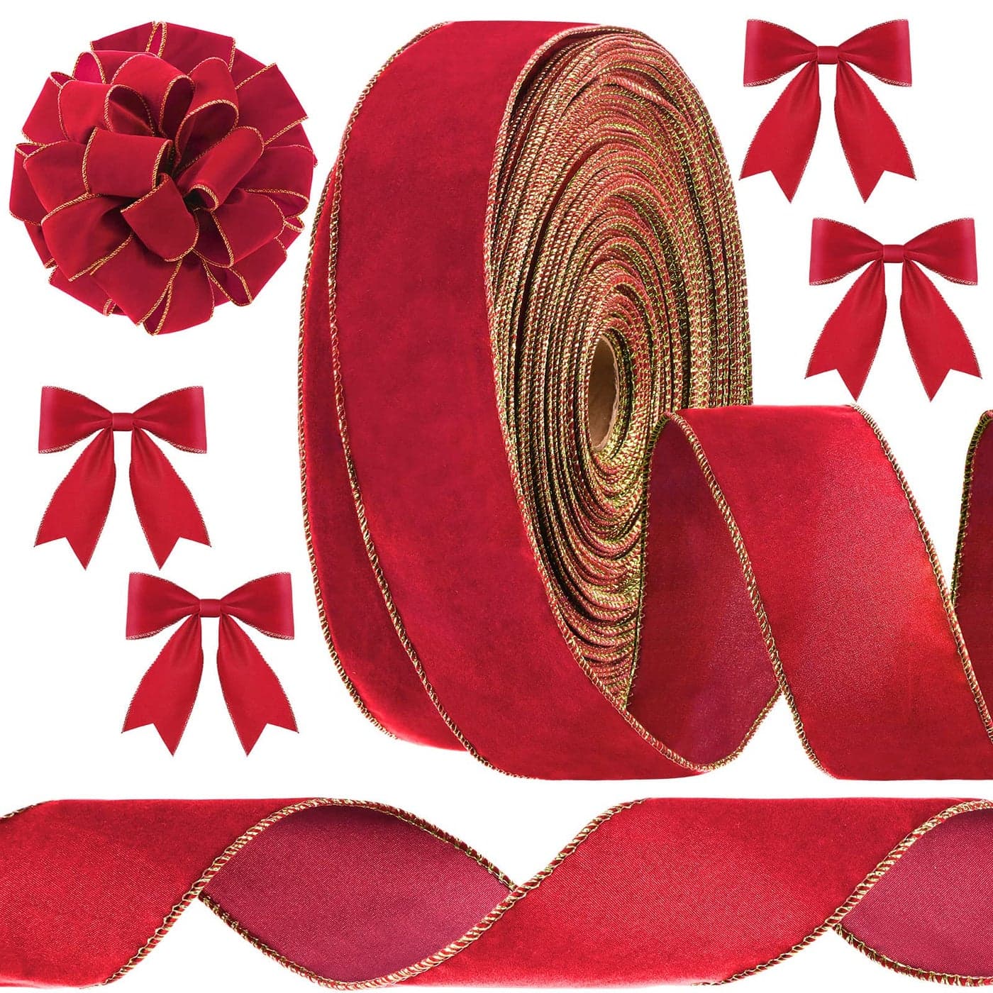 100 Yards Christmas Velvet Ribbon Wide Wired Outdoor Xmas Ribbon Waterproof Wrapping Velvet Decoration for Xmas Wreath Bows Floral Craft Decor25 x 100 ydsRed