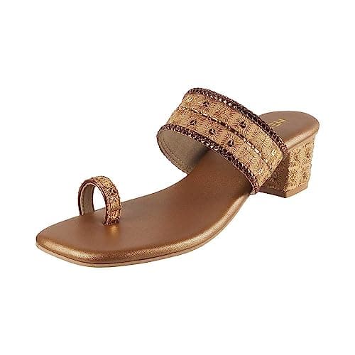 Metro Women's Gold Ethnic wear Block Heel Fashion Sandals UK/3 EU/36 (35-321)