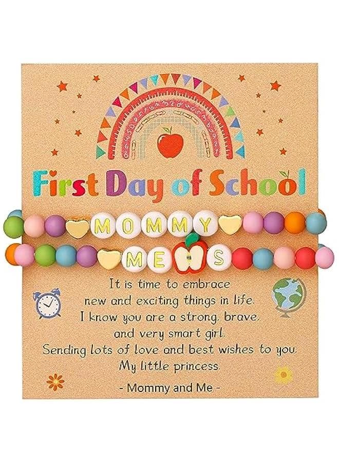 First Day of School Initial Bracelets, Back to School Bracelet Mommy and Me, Color Beads Bracelet Jewelry Gifts