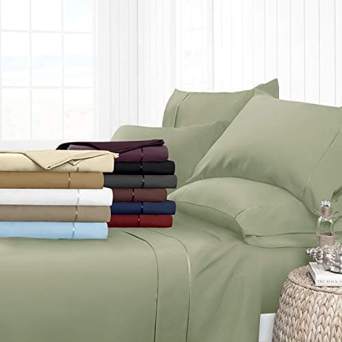 H&H Decor Hotel Premium 4-Piece Bed Sheet Set 100% Egyptian Cotton 400 TC Solid Pattern Deep Pocket 6–10 Inch Luxury Bedding Soft Breathable Durable Sheets Bedding Set for Home Bedroom (Queen, Sage)
