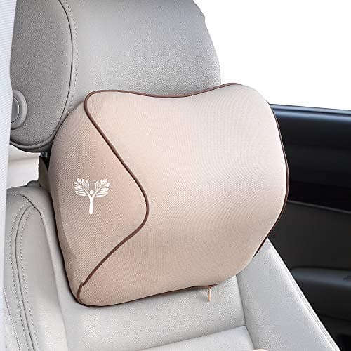 Grin Health Orthopedic Car Neck Rest Pillow for Neck Pain Relief – Large | Added Comfort Support for Larger Head-to-Seat Gaps | Memo-Active Foam Cervical Headrest Cushion for Driving (Beige)