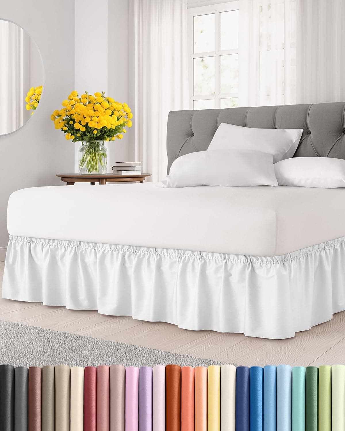 Wrap Around Dust Ruffle Bed Skirt White TwinTwin XL Size Beds with 12 Inch Drop Easy Fit Elastic Strap Adjustable Pleated Bedskirt wBrushed Fabric Wrinkle Free Women Men Kids Teens