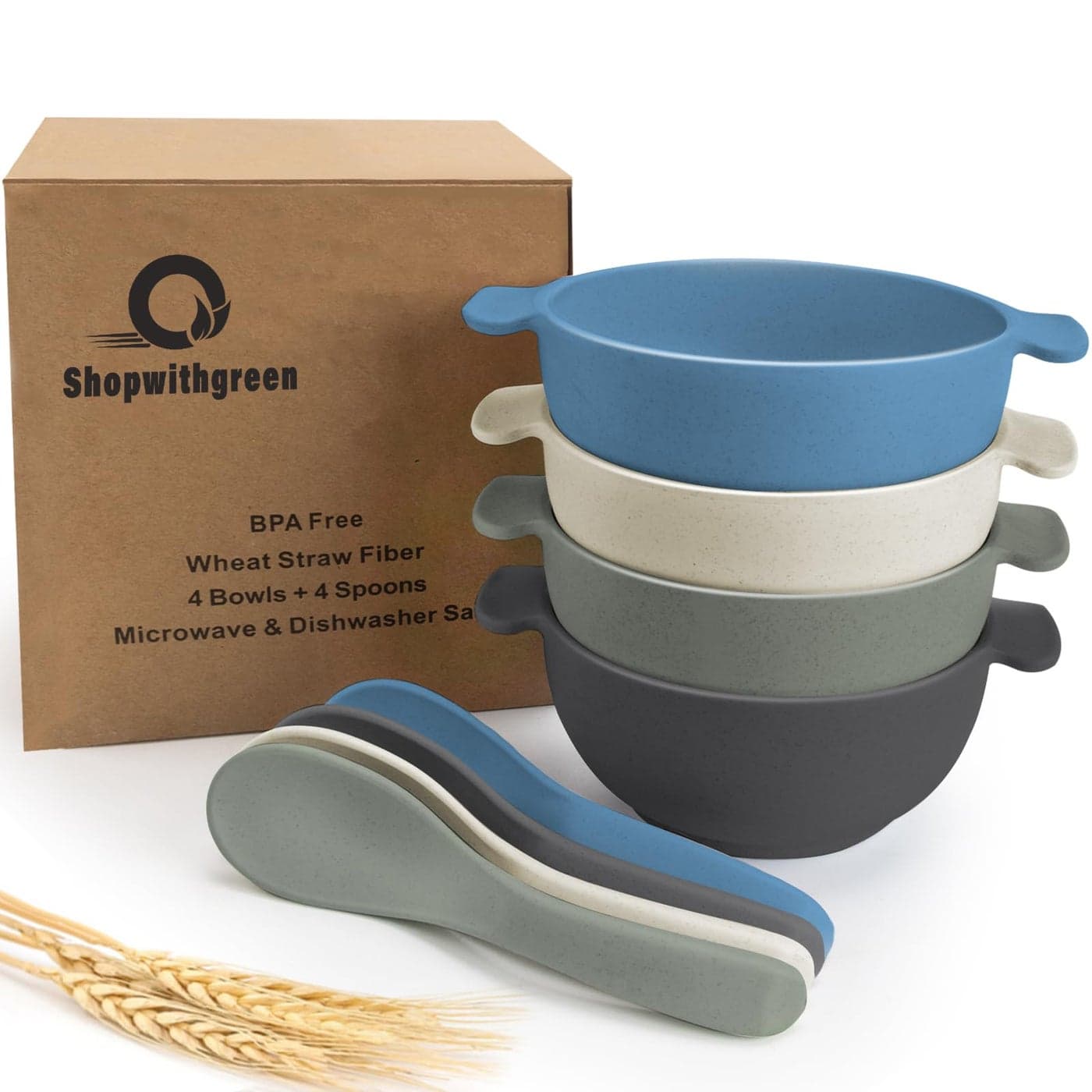 shopwithgreen Unbreakable Kids Bowls Microwave Dishwasher Safe Wheat Straw Snack Bowl Sets for Kids and Toddler4 Bowls and 4 Spoons Lightweight and Durable 14 OZ