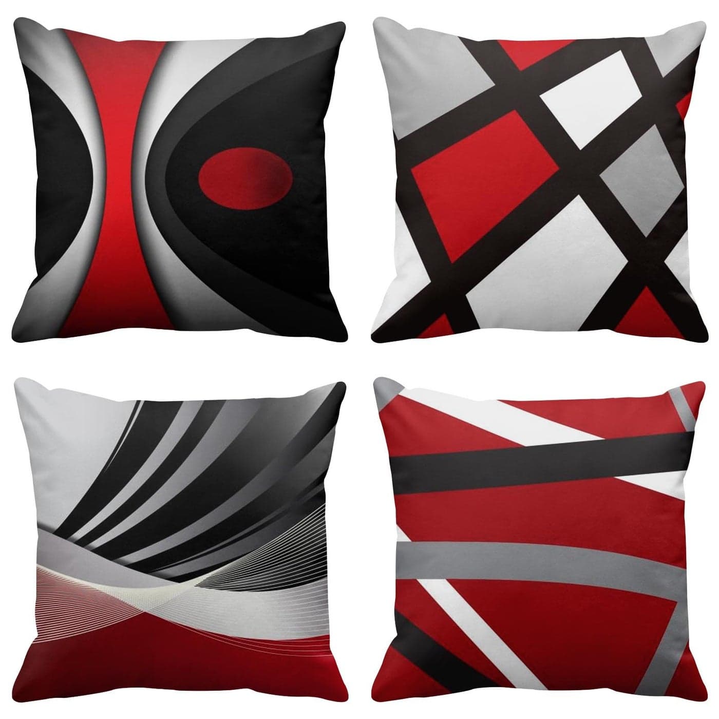 Emvency Set of 4 Throw Pillow Covers Modern Abstract Red Stripes Gray Black White Acrylic Bold Grey Decorative Pillow Cases Home Decor Square 26x26 Inches Pillowcases
