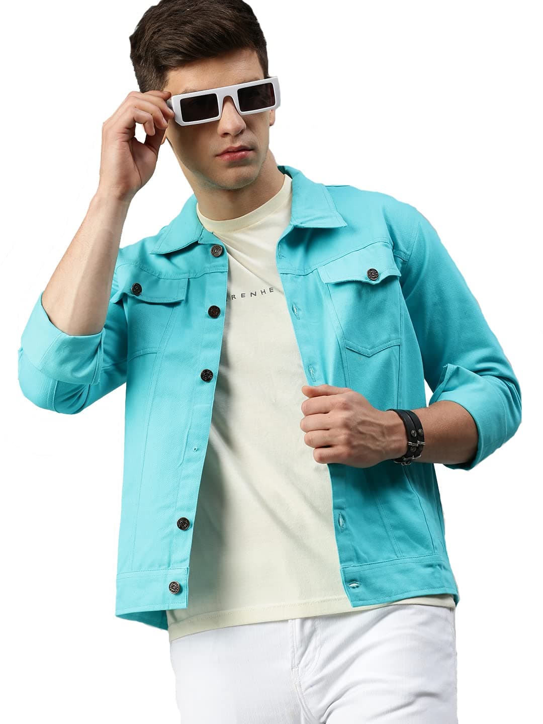 VOXATI Men's Denim Jacket kjt202xy-l_Turquoise_L