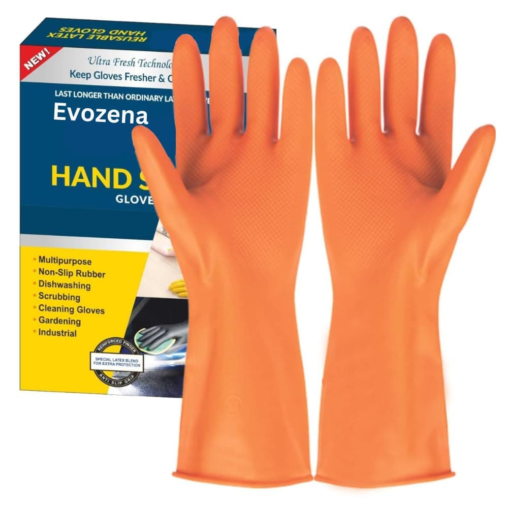 Evozena Heavy Duty Hand Gloves Gloves for Washing Utensils Rubber Gloves for cleaning Gardening Gloves Dish Washing Gloves Kitchen Gloves for Dishwashing Industrial Gloves Orange Medium 2