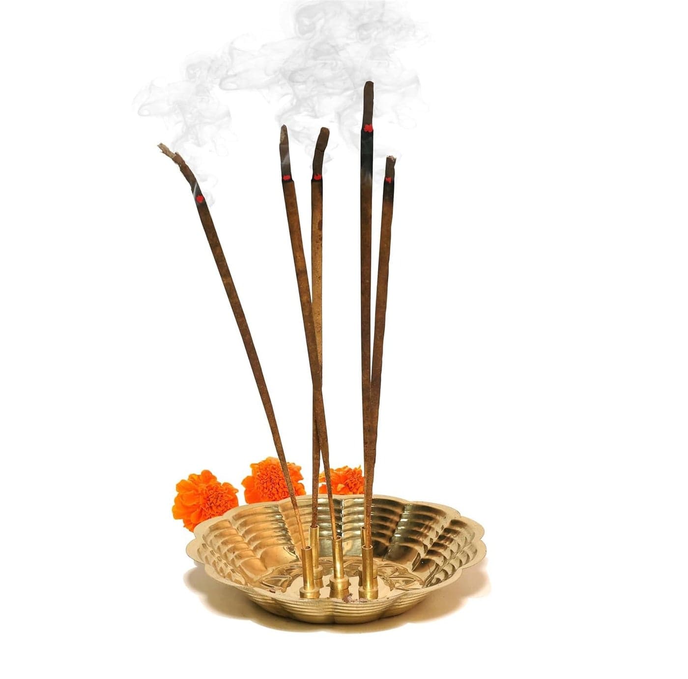 Pure Source India Handcrafted Brass Incense Holder – 5 Stick Burner | Vintage Meditation Decor | Brass Agarbatti Stand for Yoga, Home & Spiritual Use (Nice Gold)