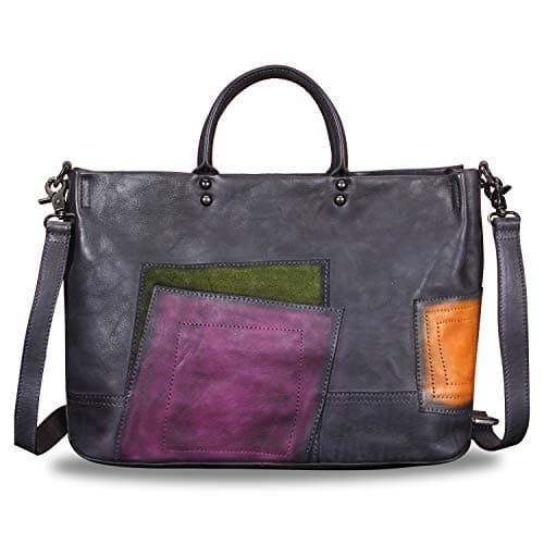 Genuine Leather Handbag for Women Vintage Handmade Top Handle Bag Crossbody Satchel Purse (Darkgray) Medium