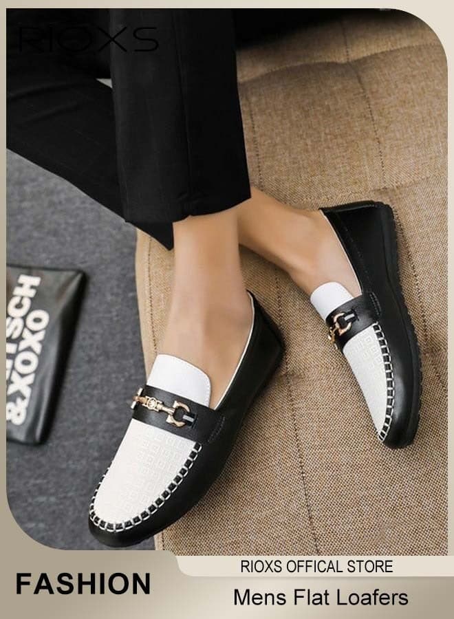 Men's Flat Loafers, Business Loafers Work Casual Flat Shoes, Lightweight Slip Ons, PU Leather Penny Shoes, Mens Comfy Loafers for Office, Outdoor Breathable Boat Shoes, Non-slip Walking Shoes, Classic Flats for Casual Outings