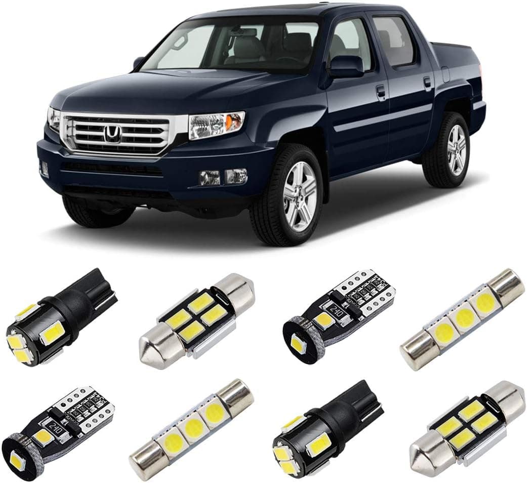 BRISHINE White Interior LED Lights Kit for Honda Ridgeline (2006-2015) - Super Bright 6000K LED Bulbs with License Plate Lights and Installation Tool