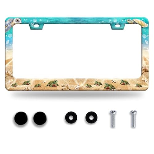 Personalise Sea Turtle License Plate Frame Beach Turtles License Plate Holder Funny Car Universal Stainless Steel Accessories Cars Decor with Screws 2 Holes Fits Standard Us Vehicles Size 122 X 6 in