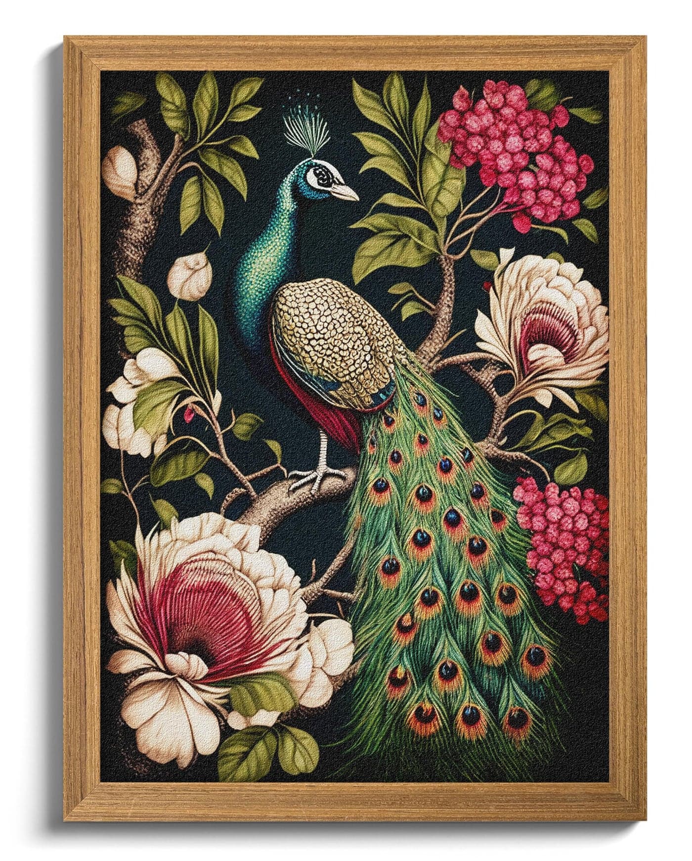 Framed Vintage 3D Textured Wall Art, Hand Drawn Sandstone Peacock Wall Decor, Modern Farmhouse Decor, Rural Botanical Floral Picture Painting Artwork for Living Room Bedroom 12x16 inch