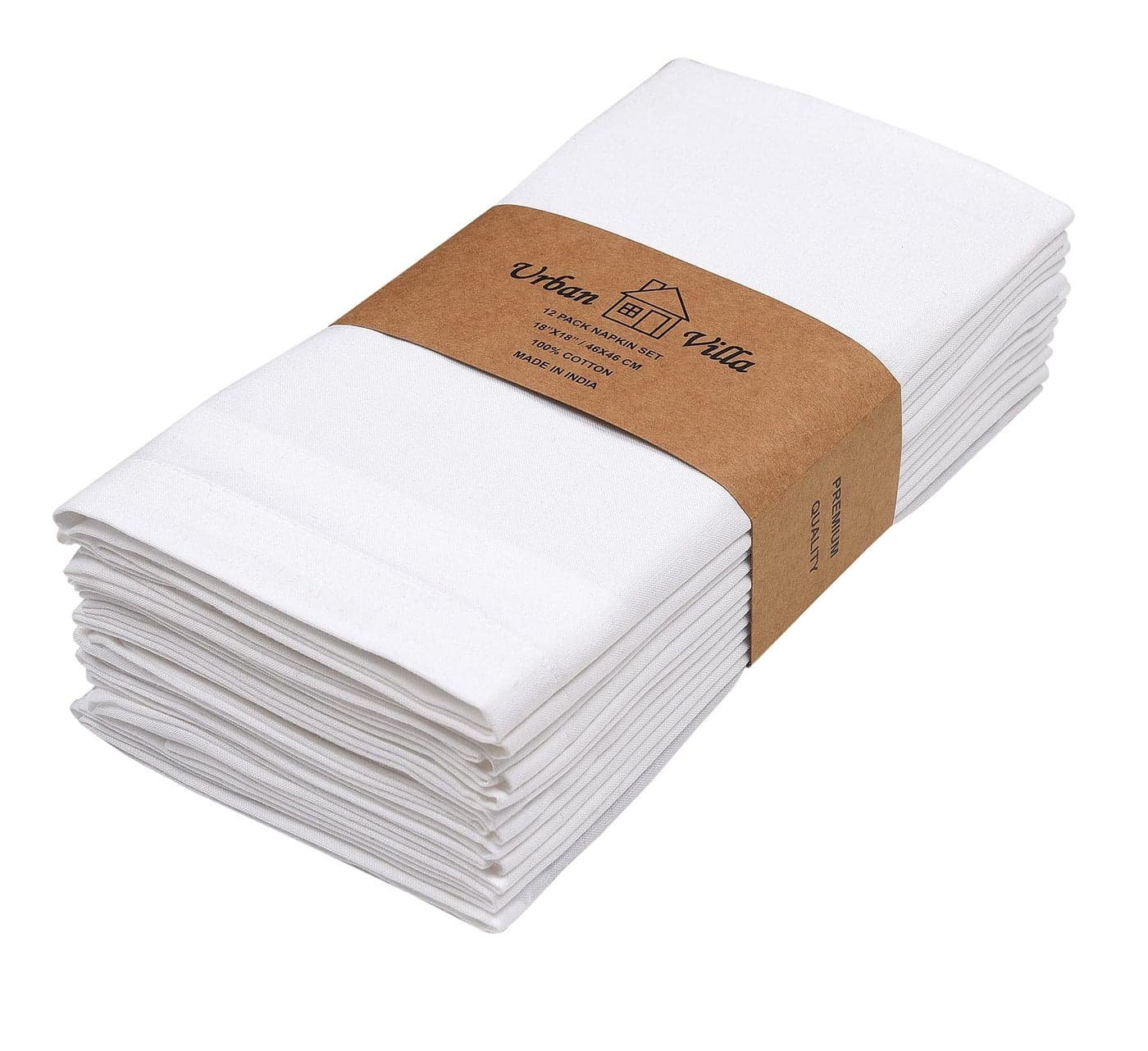 Urban Villa White Dinner Napkins 100% Cotton Cloth Napkins (Set of 12) 18x18 Inches Absorbent Soft Durable Reusable and Washable Napkins - Ideal for Everyday Use Parties Wedding Spring Summer Easter