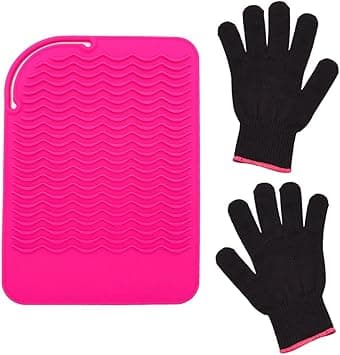 1 Pcs Silicone Heat Resistant Mat with Heat Resistant Gloves Portable Travel AntiScald Mat for Curling Irons Hair Straightener Styling Tools