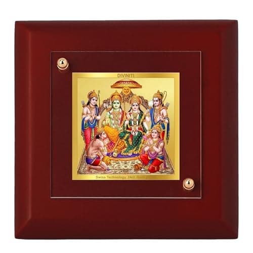 Diviniti Ram Darbar Gold Plated Wall Photo Frame, Table Decor | MDF 1A Wooden Wall Photo Frame and 24K Gold Plated Foil | Religious Photo Frame Idol For Pooja, Gifts Items (10CM X 10CM)