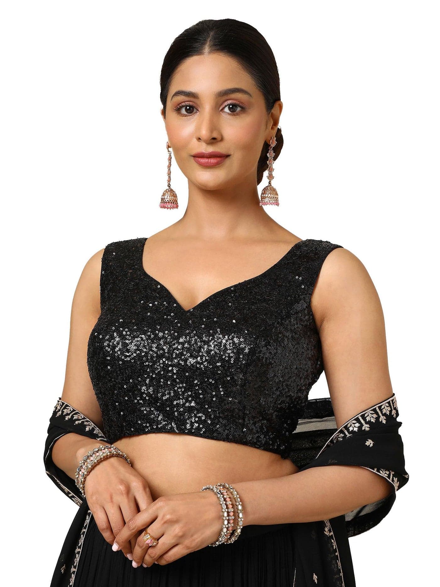 Soch Womens Black Georgette Padded Blouse with Sequins