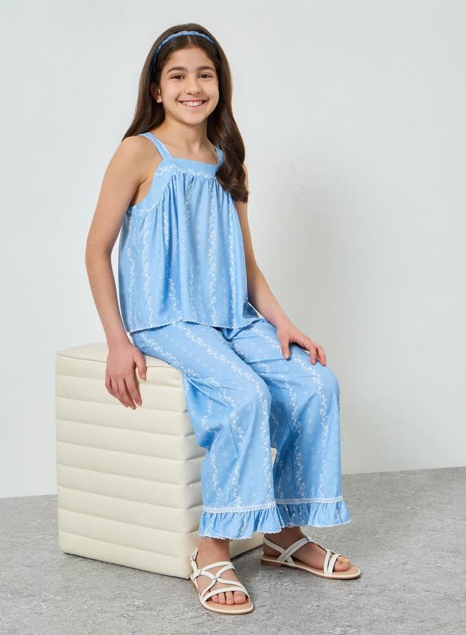 Girls All-Over Print Chambray Top And Pants Set