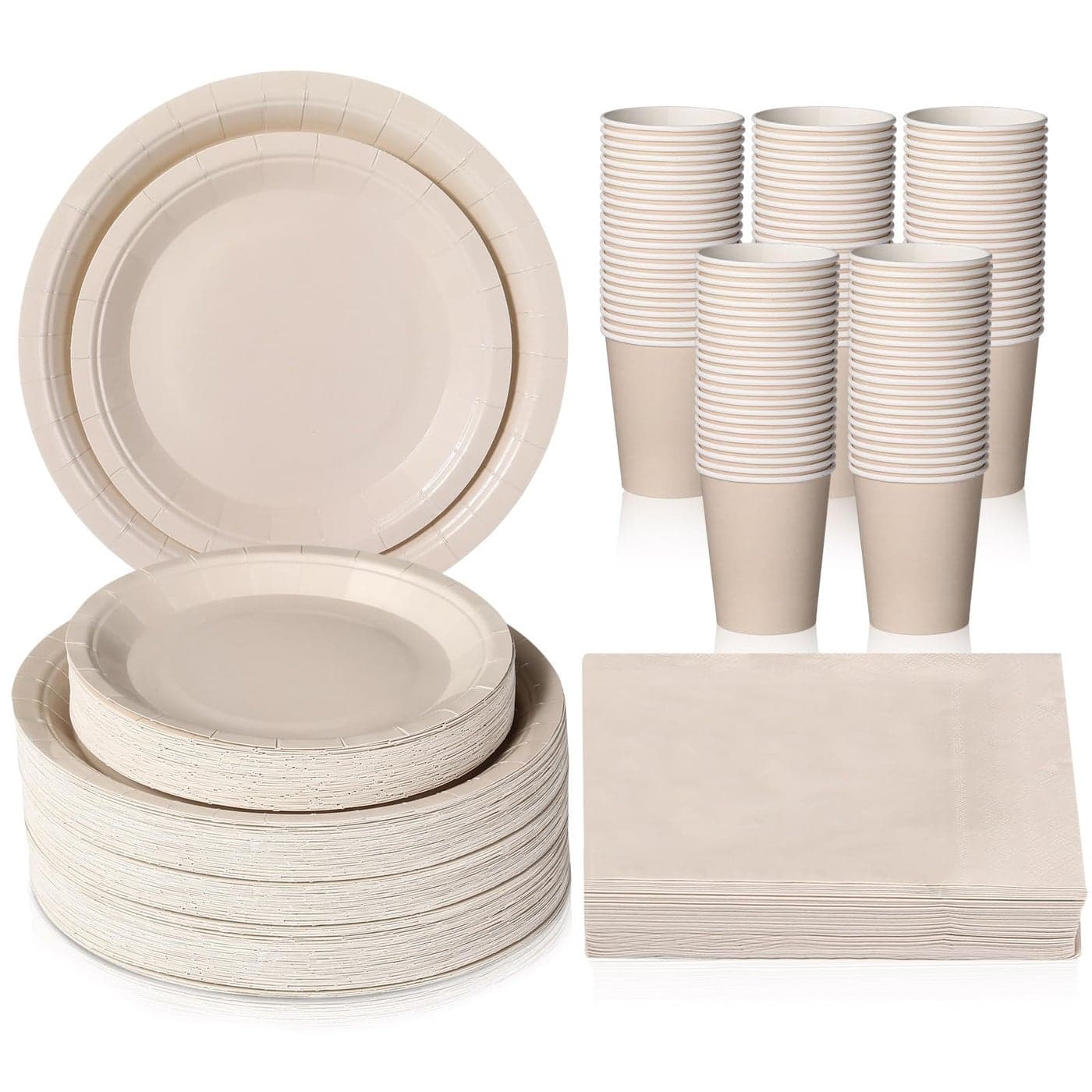 Tioncy 200 Pcs Disposable Paper Plates Cups and Napkins Party Supplies Serve 50 Guests Disposable Paper Dinnerware Set for Birthday Wedding Baby Shower Family PicnicIvory