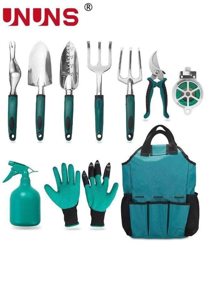 Garden Tool Set,10 Pcs Gardening Tools With Purple Floral Print,Aluminum Alloy Hand Starter Kit Storage Box,Outdoor Tool,Ergonomic Handle Trowel Rake Pruner,Gift For Women Men