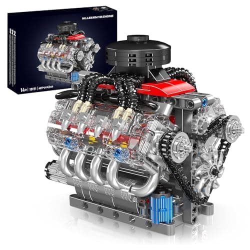 Nueris Mini V8 Engine Model Sets 487 PCS DIY Building Toys Car Motor Kits That Runs Gift Idea for Adults Boys Girls for Mechanic Engineering Construction