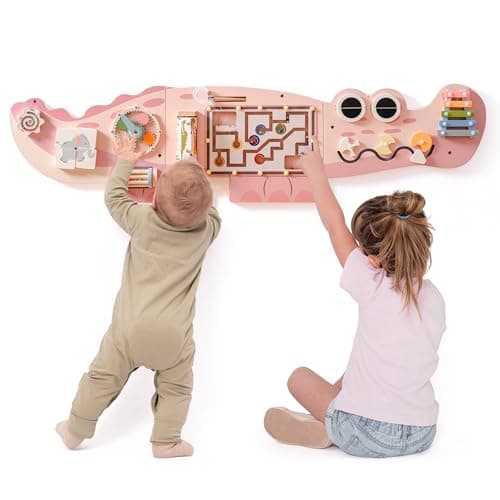 ROBUD Wooden Busy Board for Children Montessori Learning Toy Wall Mounted Activity Centre with Gears Maze Childrens Wooden Toy Gifts for Toddlers Girls Boys