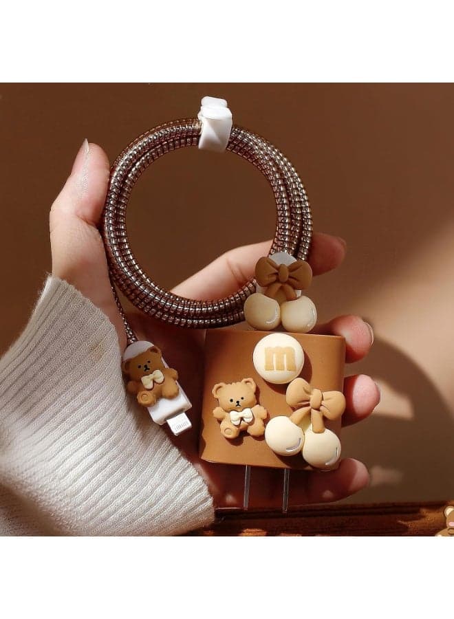 Charger Cover Protector for iPhone Chager, Cute Brown Bear Protective Case and USB Cable Protector for iPhone, Charger Protector and Data Cable Saver