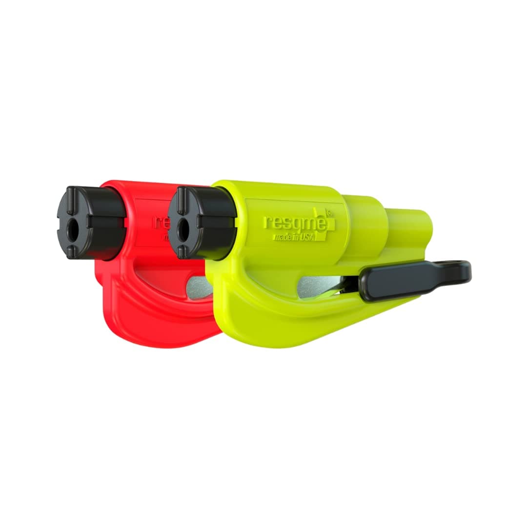 RESQME The Original Emergency Keychain Car Escape Tool 2in1 Seatbelt Cutter and Window Breaker Made in USA Pack of 2 Yellow Red Compact Emergency Hammer