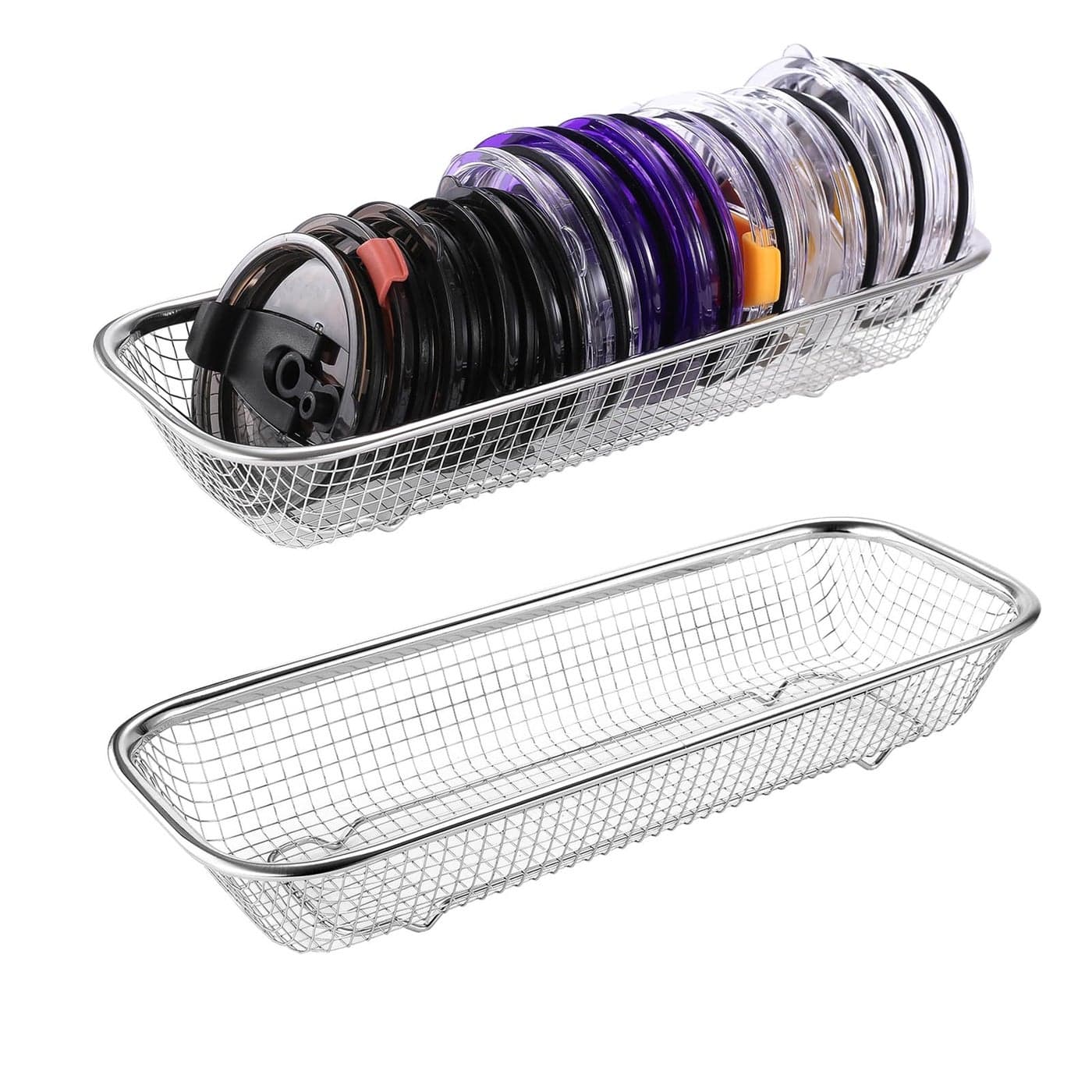 Yoku Made 2Pack Stainless Steel Tumbler Cup Lid Organizer Inside Cabinet Mason Jar Lid Organizer Rectangular Basket for Storage of Silverware Chopsticks straws and Utensils