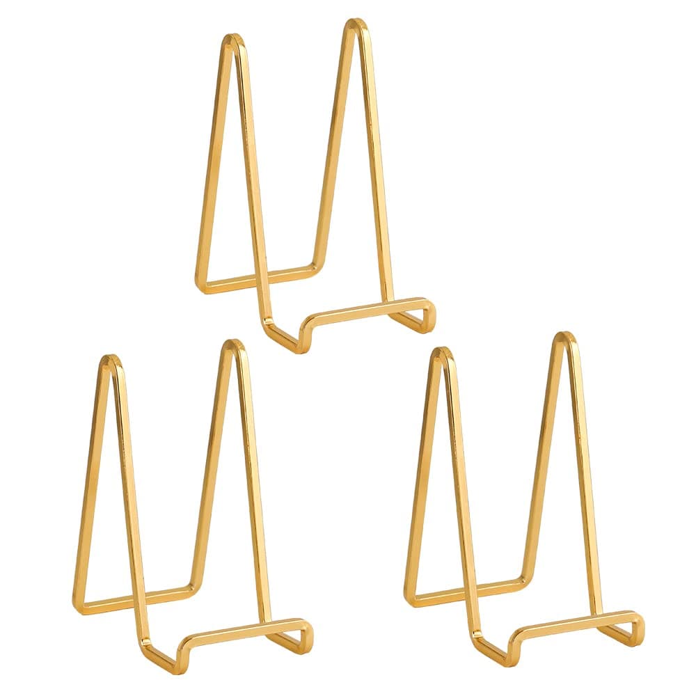 Plate Holder Easel Display Stand 6 inch Metal Plate Stands for Display Tabletop Picture Stand Gold Iron Easels for Display Pictures Photo Frames Book Decorative Plates Plaque 3 Pack