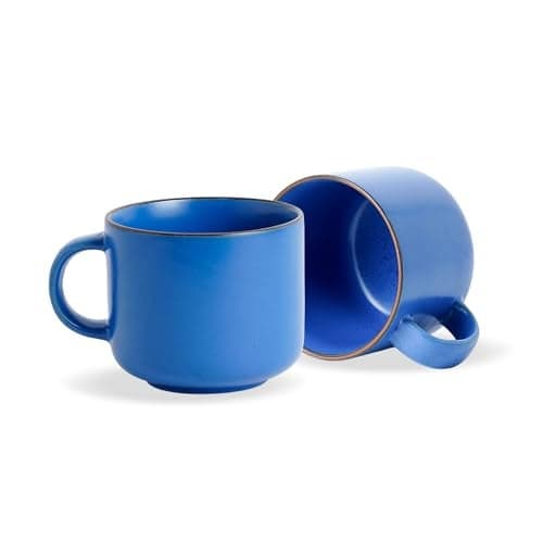 Shay Ceramic Coffee Mugs, Set of 2, Blue Japandi, 350ml | Coffee Cup | Matte Finish | Premium Porcelain Coffee Cup (Japandi Mug - Blue - Set of 2)