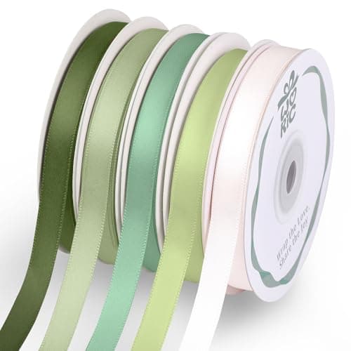 woric Double Faced Green Satin Ribbon 38 Inch x 5 Rolls Total 50 Yards Sage Green Wedding Ribbon Floral Bouquet Ribbons for Crafts Cake Bows Graduation Leis Class of 2026