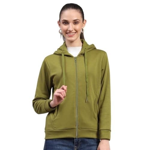 Monte Carlo Womens Solid Green Hooded Neck Full Sleeve Sweatshirt (22408601-1-34)