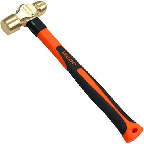 WEDO Brass Ball Peen Hammer 24 oz112lb Ball Pein Hammer with Fiberglass Handle Length 310mm12 DieForged Corrosion Resistant DIN Standard