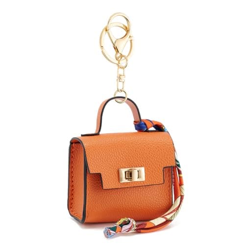 WOZEAH Mini Backpack Keychain for Women,Small Change Pouch Coin Purse Twist-lock with Key Headset Bag(Orange)